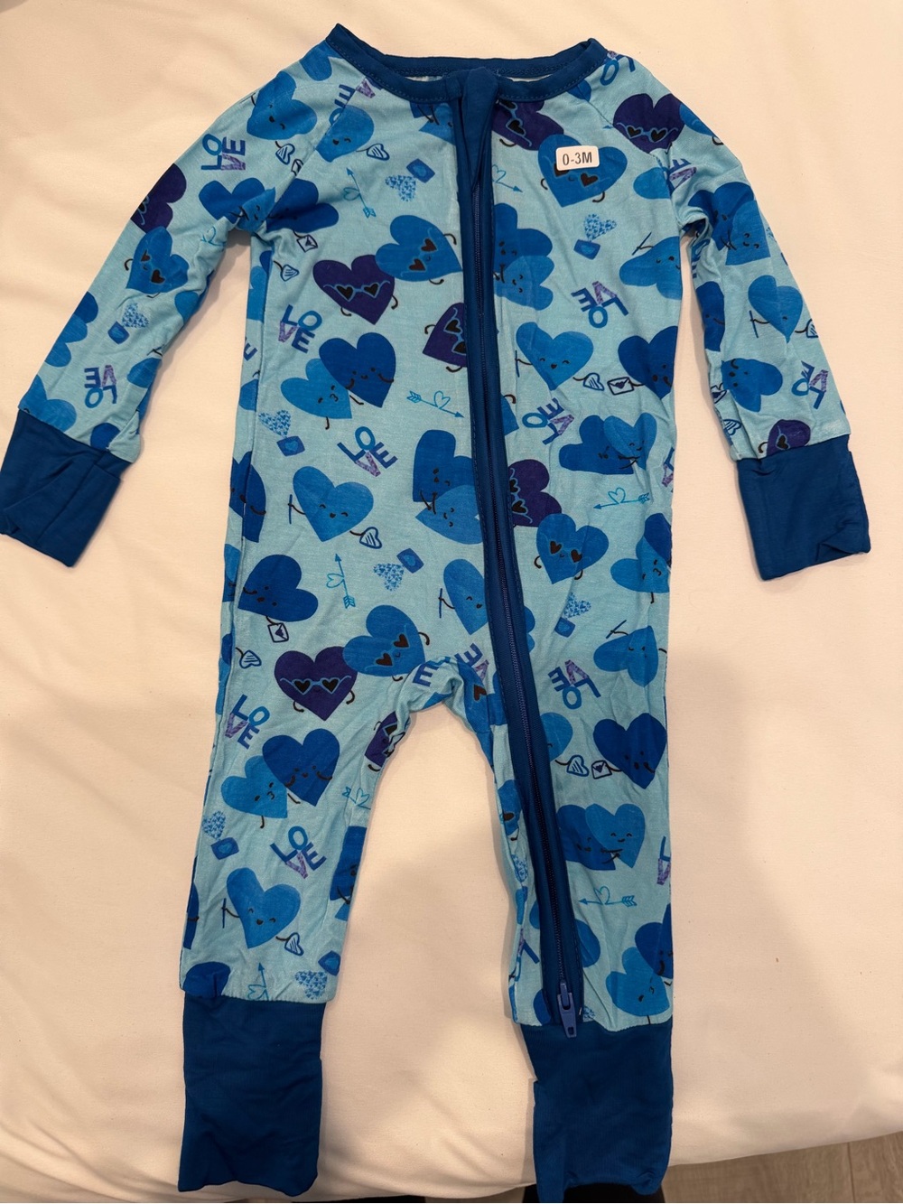 Source Unknown Blue Heart-Print Zip Baby One-Piece Footie Pajamas